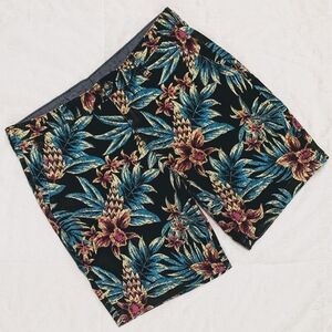 George Hawaiian Shorts Tropical  Floral Print 98% Cotton Men's sz 34 Inseam 8"